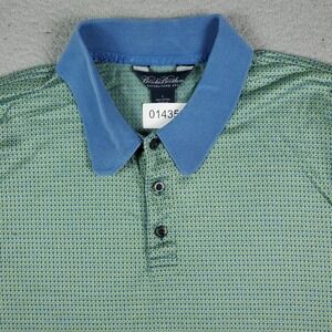 Brooks Brothers Green Blue Geometric Mens Short Sleeve Polo Shirt Size Large